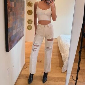 BDG Cream High Rise Distressed Jeans